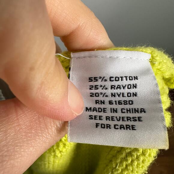 525 America Open Knit Side Slit Neon Green Sweater - Picture 7 of 8